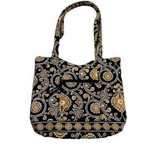 Vera Bradley Quilted Handbag Cafe Latte Black Gold Brown Cottagecore Boho Cozy